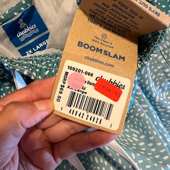 Chubbies Teal and White Patterned Swim Trunks size xxl - Picture 8 of 8